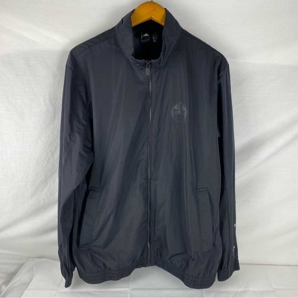 Adidas Edmonton Oilers NHL Windbreaker Jacket Black Athletic Full Zip Men’s L
